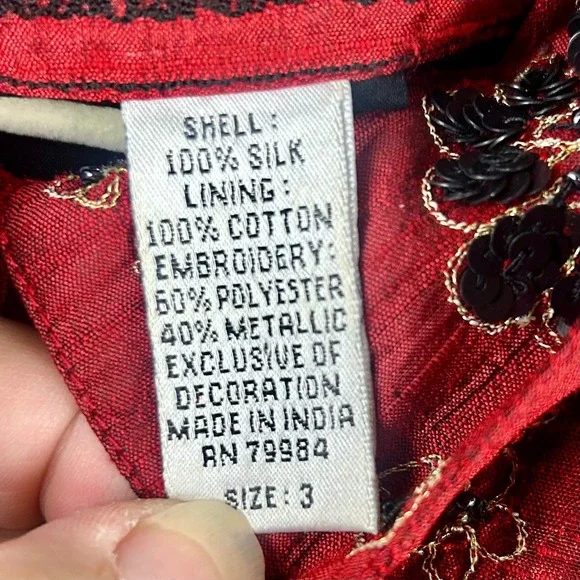 Chico's Silk Beaded Sequin Floral Blouse Shirt Red Size 3 XL Anniversary Collec - Picture 9 of 9